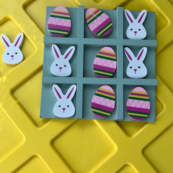 Wooden Tic-Tac-Toe Game with Bunny and Egg Pieces - Picture 4 of 10